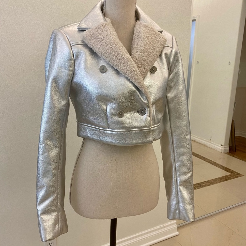 Silver aviator crop jacket.